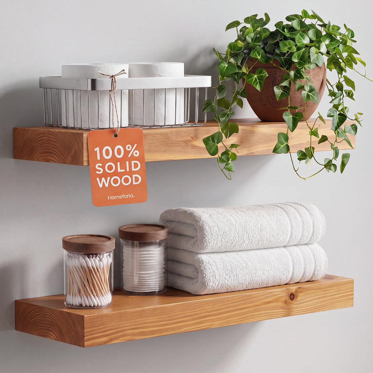 Homeforia 12 Inch Floating Shelves, High-End Solid Pine Wood, Set of 2