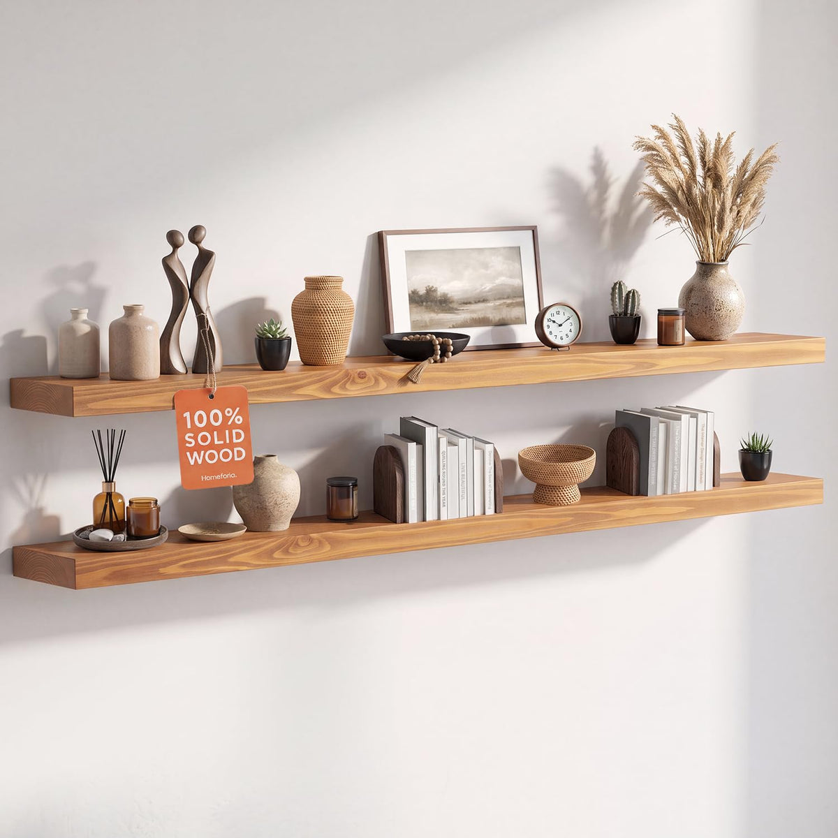Homeforia 12 Inch Floating Shelves, High-End Solid Pine Wood, Set of 2