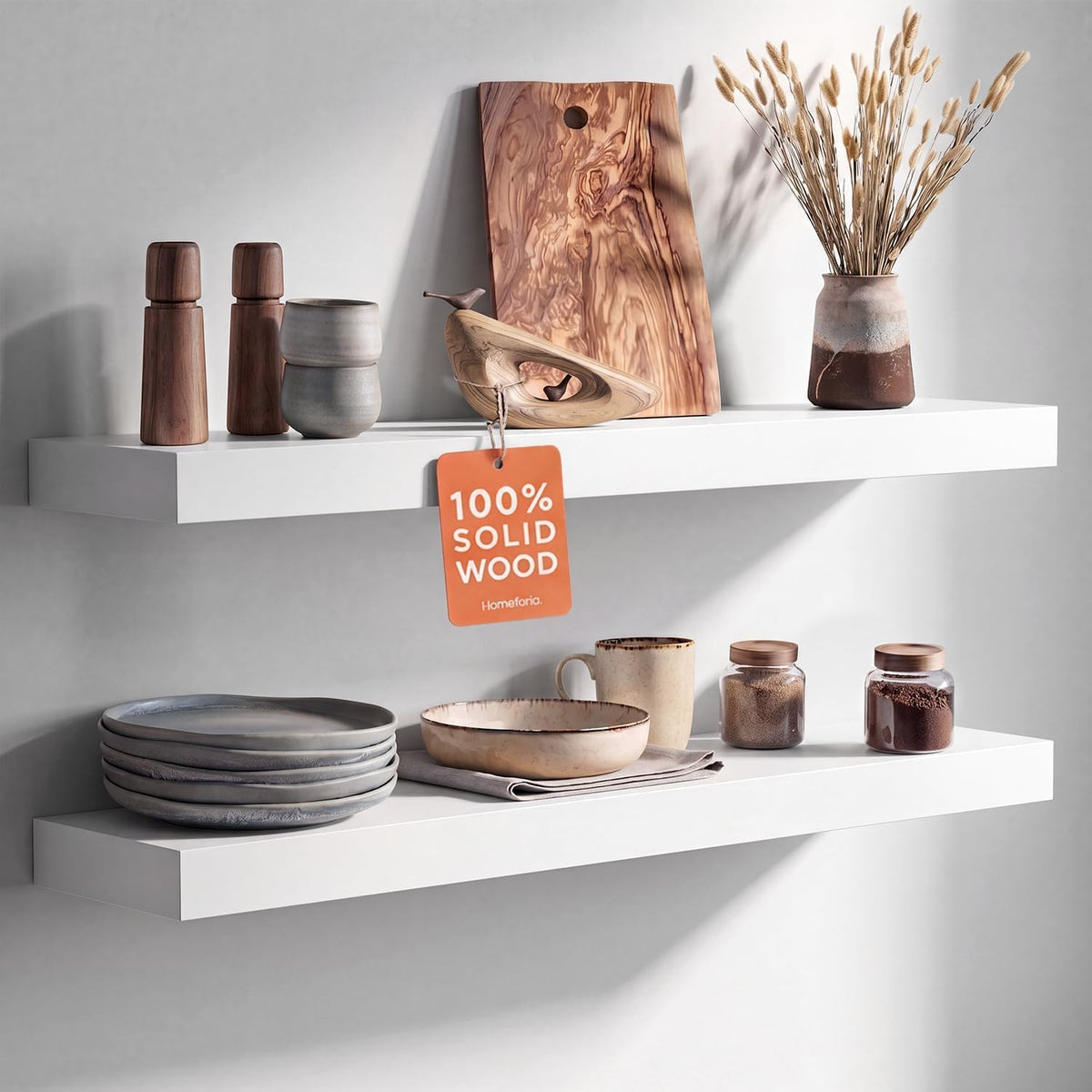Homeforia 12 Inch Floating Shelves, High-End Solid Pine Wood, Set of 2