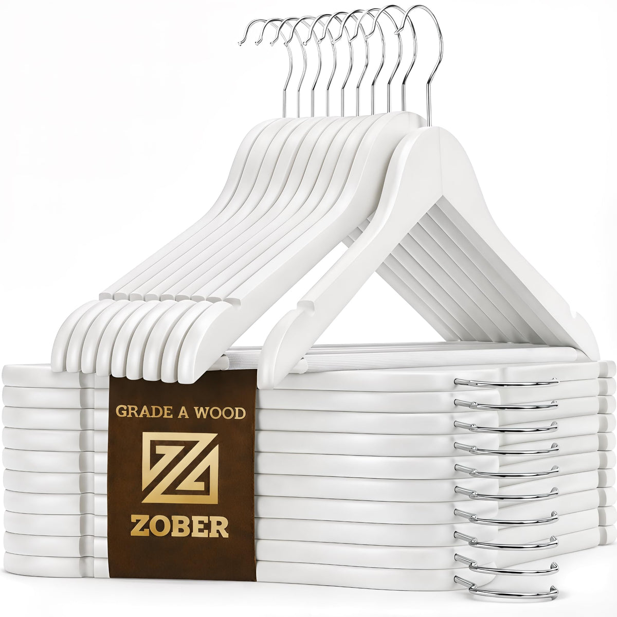 Zober Wooden Hangers 20 Pack, Heavy Duty Clothes Hangers, Non Slip, Vintage