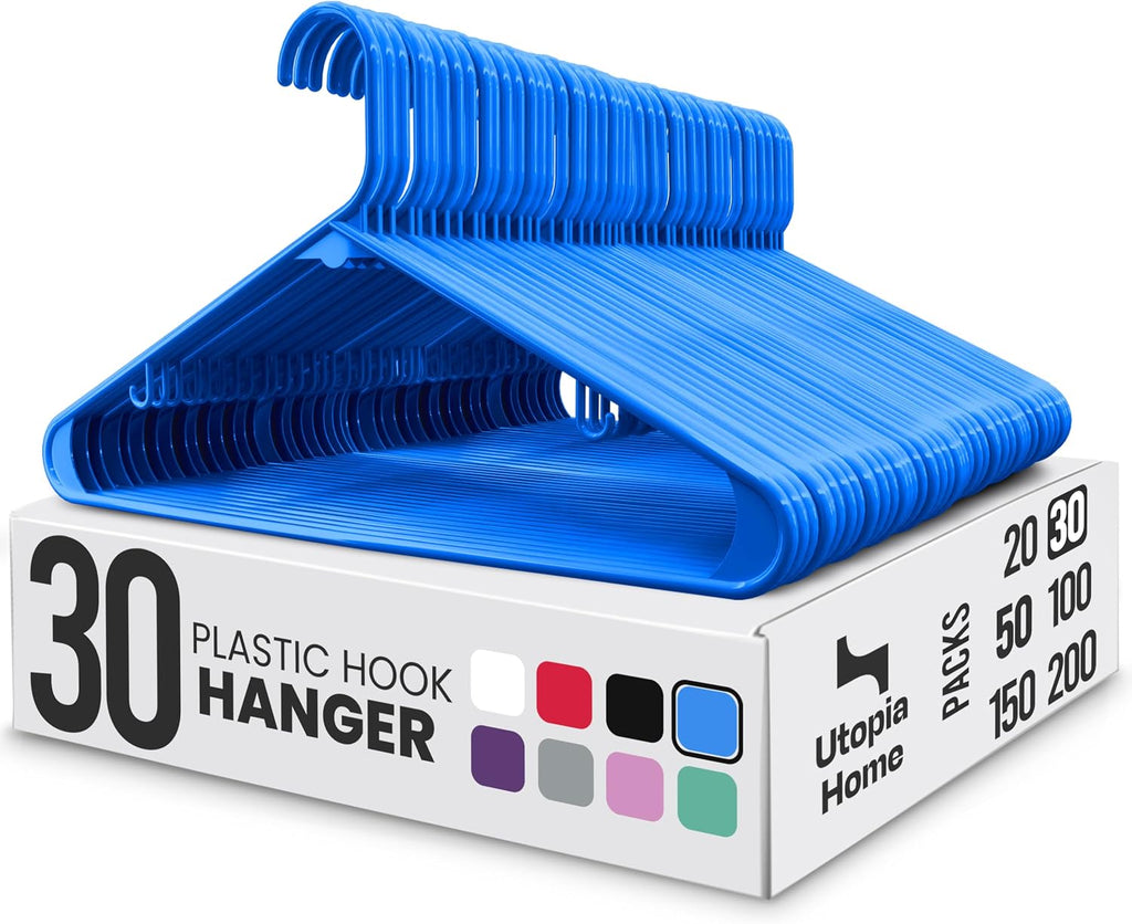 Utopia Home Plastic Hangers 50 Pack – Built-in Strap Hooks Black