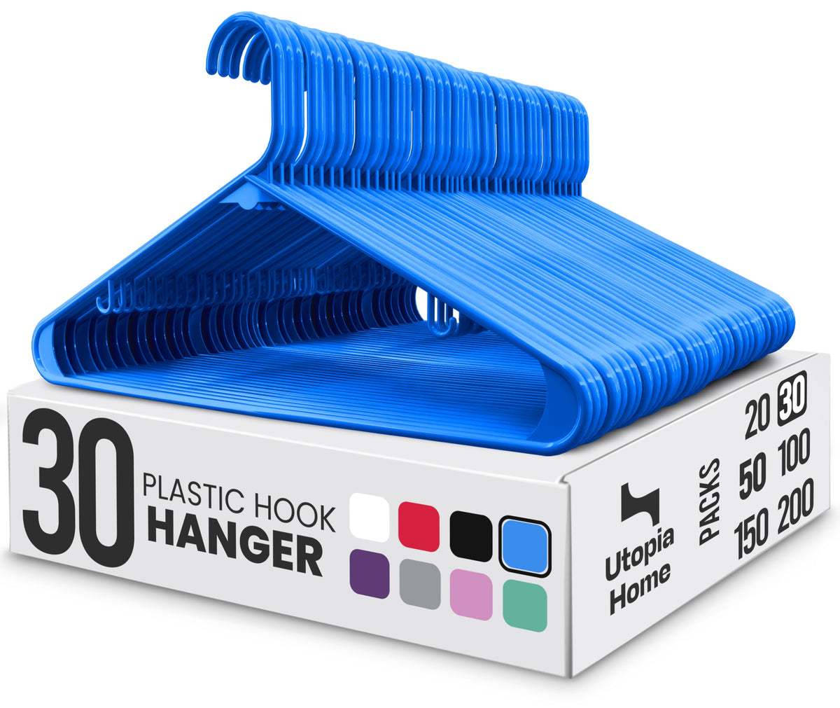 Utopia Home Plastic Hangers 50 Pack – Built-in Strap Hooks Black