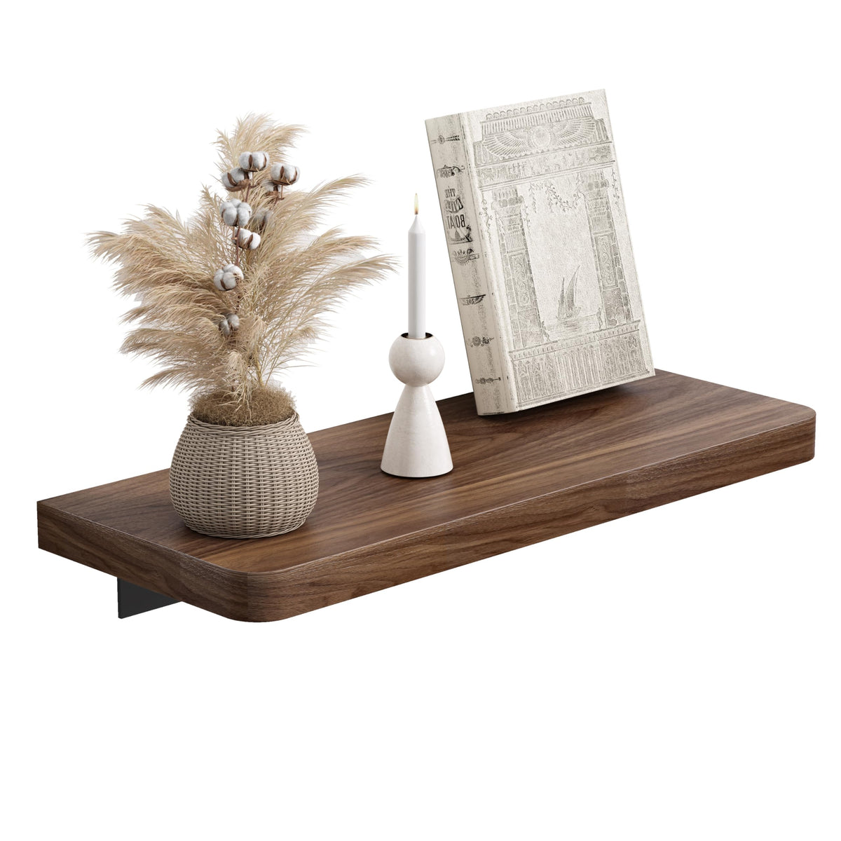 Danpoo Solid Walnut Floating Shelf, 8 inch Small Natural Wood Wall Mounted Shelf for Bathroom, Kitchen, Bedroom, Living Room, Farmhouse Decor