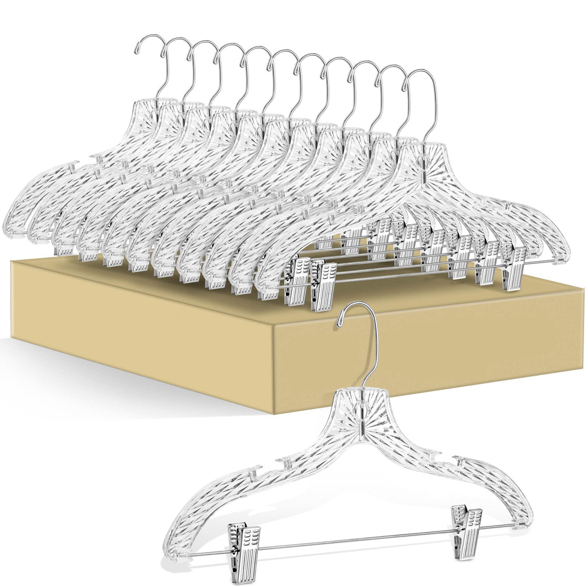 Quality Clear Plastic Hangers 12 Pack - Durable Crystal Cut Heavy Duty Hangers for Clothes, Shirts, Suits, Coats, Dresses