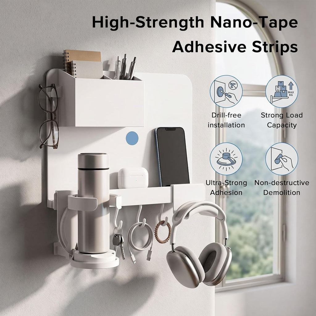 Bedside Shelf Wall Mount, Adhesive Floating Shelves for Dorm Room Organizer