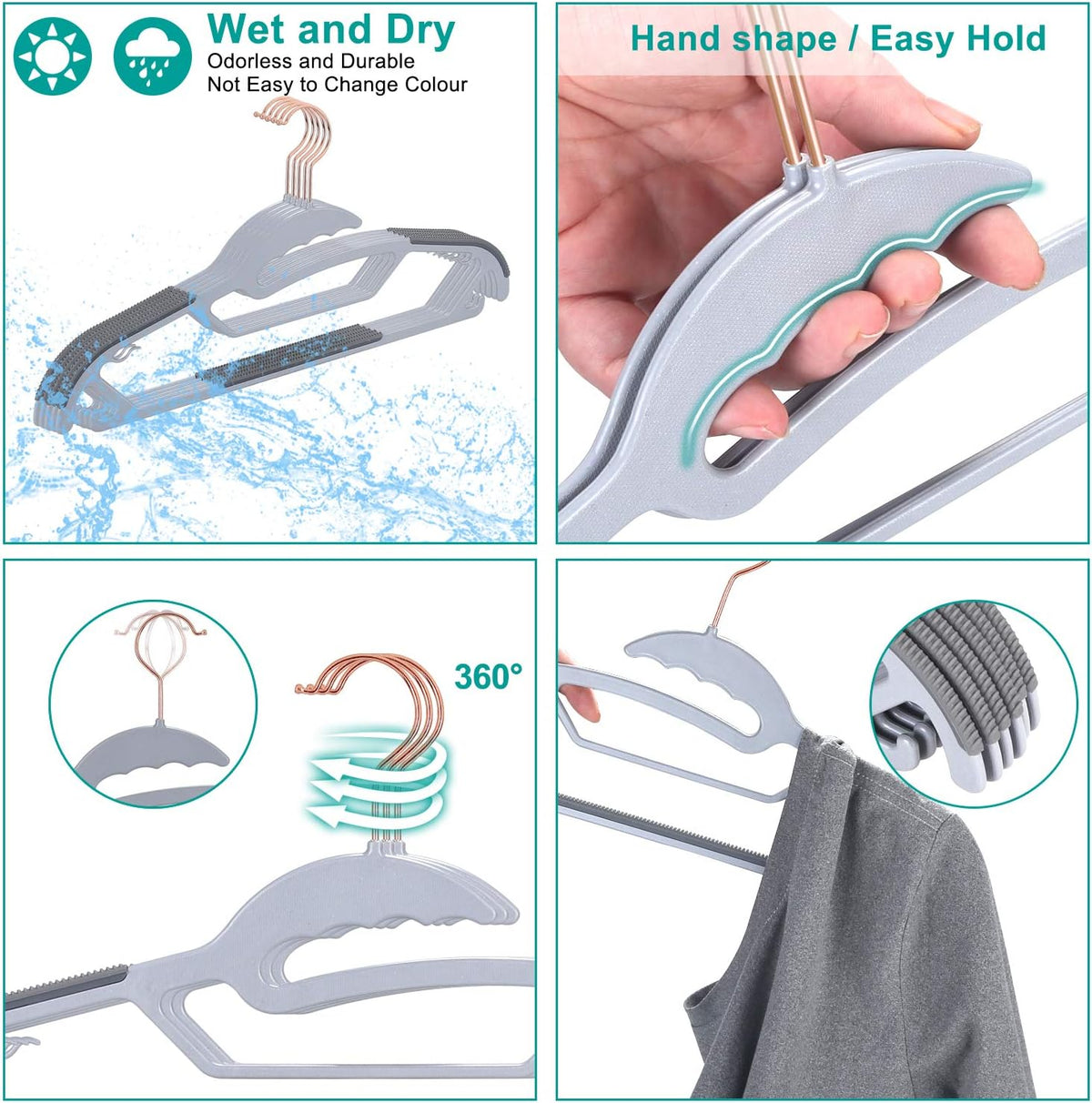 50 Pack S-Shaped Plastic Hangers, Non Slip, Gray