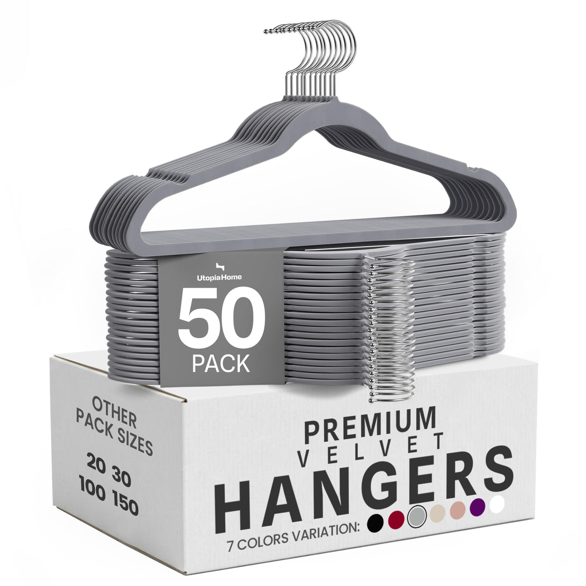 Utopia Home Velvet Hangers, Black, 50 Pack
