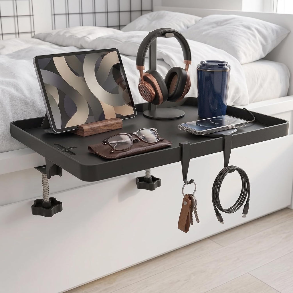 Foldable Bedside Shelf, Clamp-On Floating Tray for Bunk & Standard Beds