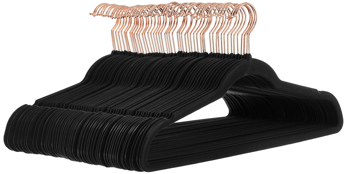 Amazon Basics Slim Velvet Non-Slip Space Saving Suit Clothes Hangers with Shoulder Notches for Closet Organization, Ivory/Silver, 50-Pack