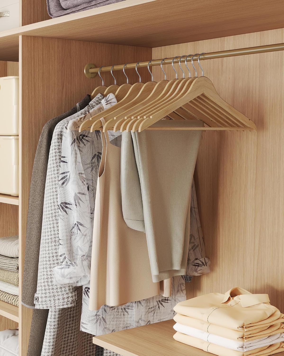 SONGMICS Wooden Hangers, 30 Pack, Basic Wood Clothes Hangers, Space Saving