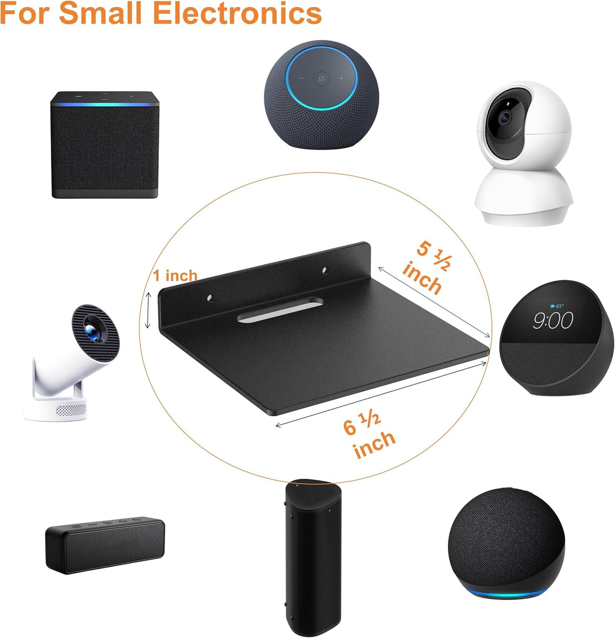 Small Floating Shelf –3mm Thick, 6.5 inch, Metal Wall Shelf, Metal Floating Shelves for Echo, Cameras, Small Speaker