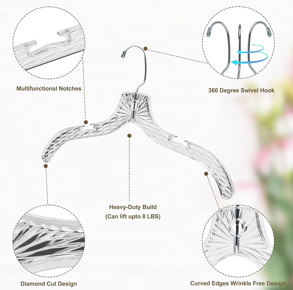 Quality Clear Plastic Hangers 24 Pack - Crystal Cut for Shirts, Suits, Coats, Dresses Hangers, Heavy Duty & Nonslip Design with Swivel Hook, 17 inches
