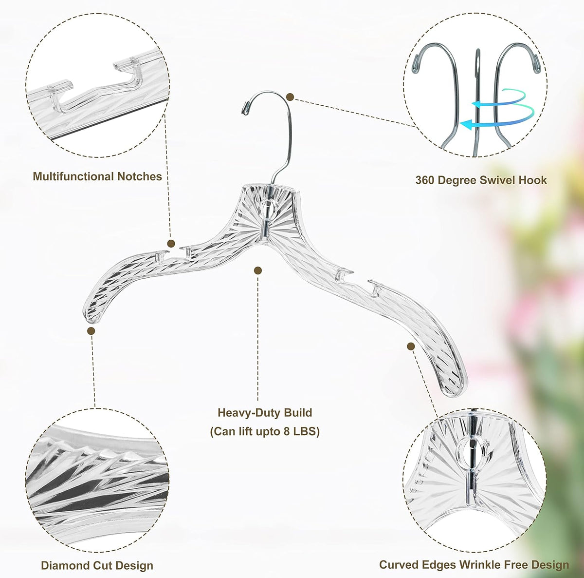 Quality Clear Plastic Hangers 12 Pack - Durable Crystal Cut Heavy Duty Hangers for Clothes, Shirts, Suits, Coats, Dresses