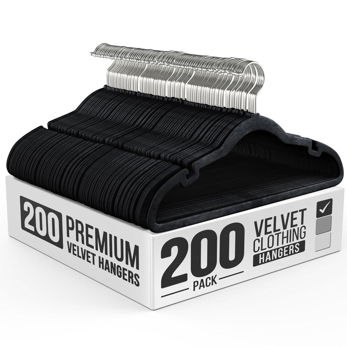 Our Modern Space 100 Pack Velvet Hanger for Shirt Pants Dresses Skirts Suits Jackets - Slim Space Saving Design - Standard Coat Hanger - Sturdy & Durable Design with Shoulder Grooves Hook