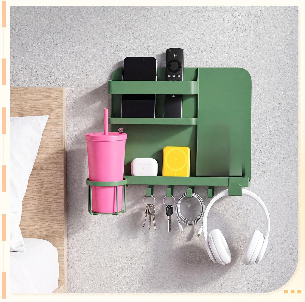 Novabright Bedside Wall Organizer Metal Shelf for Dorm Bedroom,Sage Green