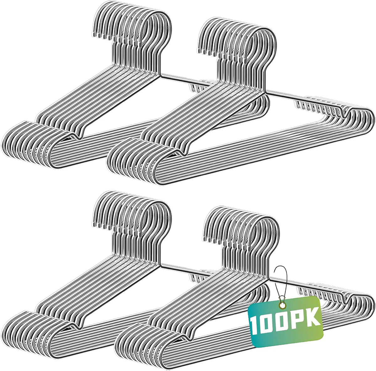Wire Hangers 100 Pack, Heavy Duty, Space Saving, Stainless Steel, Silver, 16.5inches Closet Hangers for Hanging Coats, Suits, Jackets, Shirts,T-Shirt