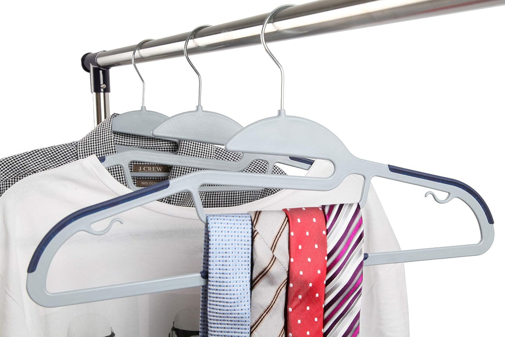 Finnhomy 50 Pack Plastic Hangers, Heavy Duty Clothes Hangers with Non-Slip Pads, Space Saving Easy Slide Clothes Hanger for Closet, Great for Shirts, Pants, Scarves, Strong Enough for Coat