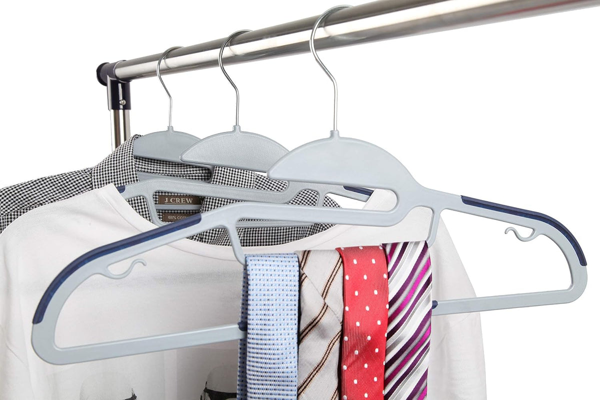 Finnhomy 50 Pack Plastic Hangers, Heavy Duty Clothes Hangers with Non-Slip Pads, Space Saving Easy Slide Clothes Hanger for Closet, Great for Shirts, Pants, Scarves, Strong Enough for Coat