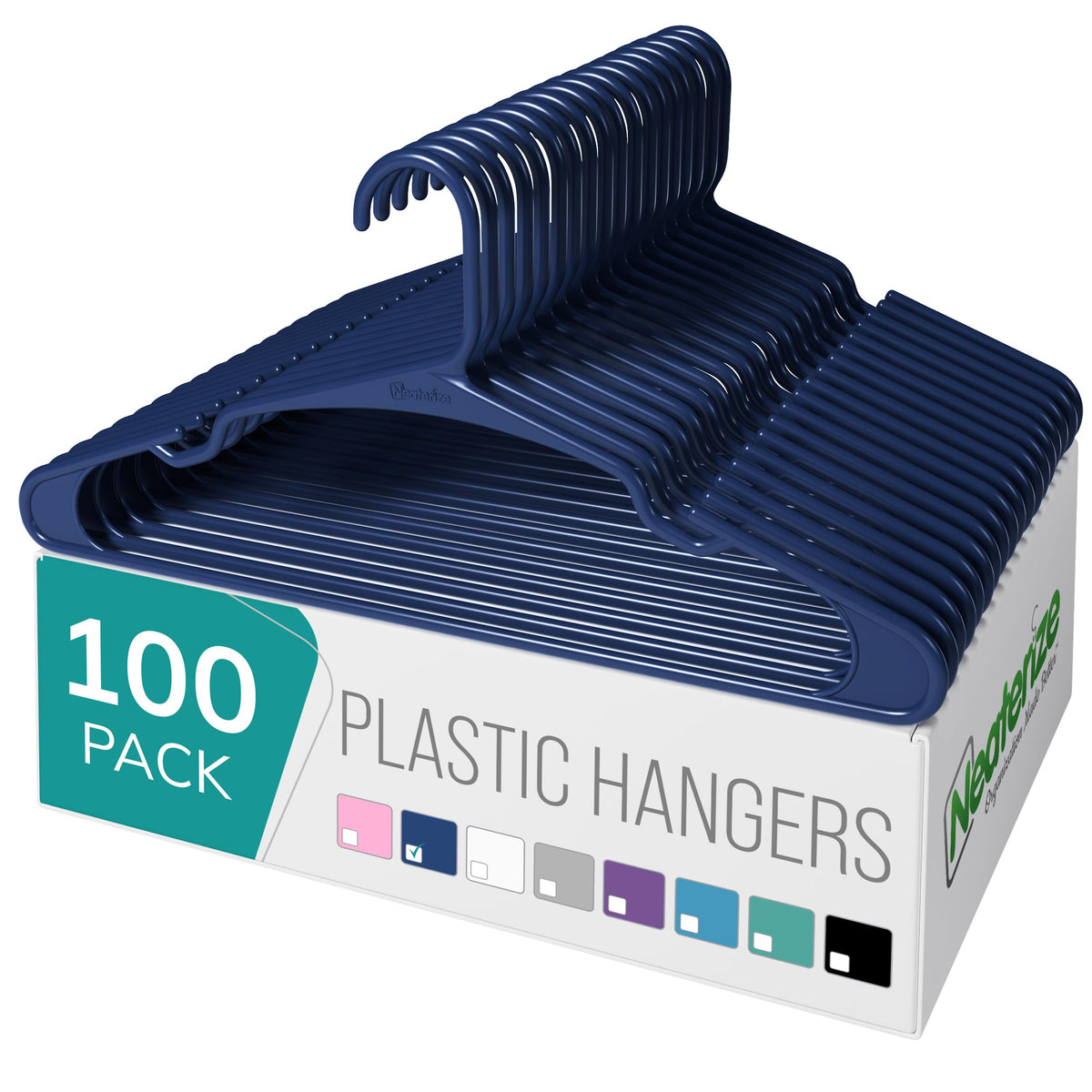 NEATERIZE Clothes Hangers Plastic 100 Pack for Adults - Plastic Hangers, The Perfect Coat Hanger and Space Saving Clothes Hangers for Closet - White Hangers