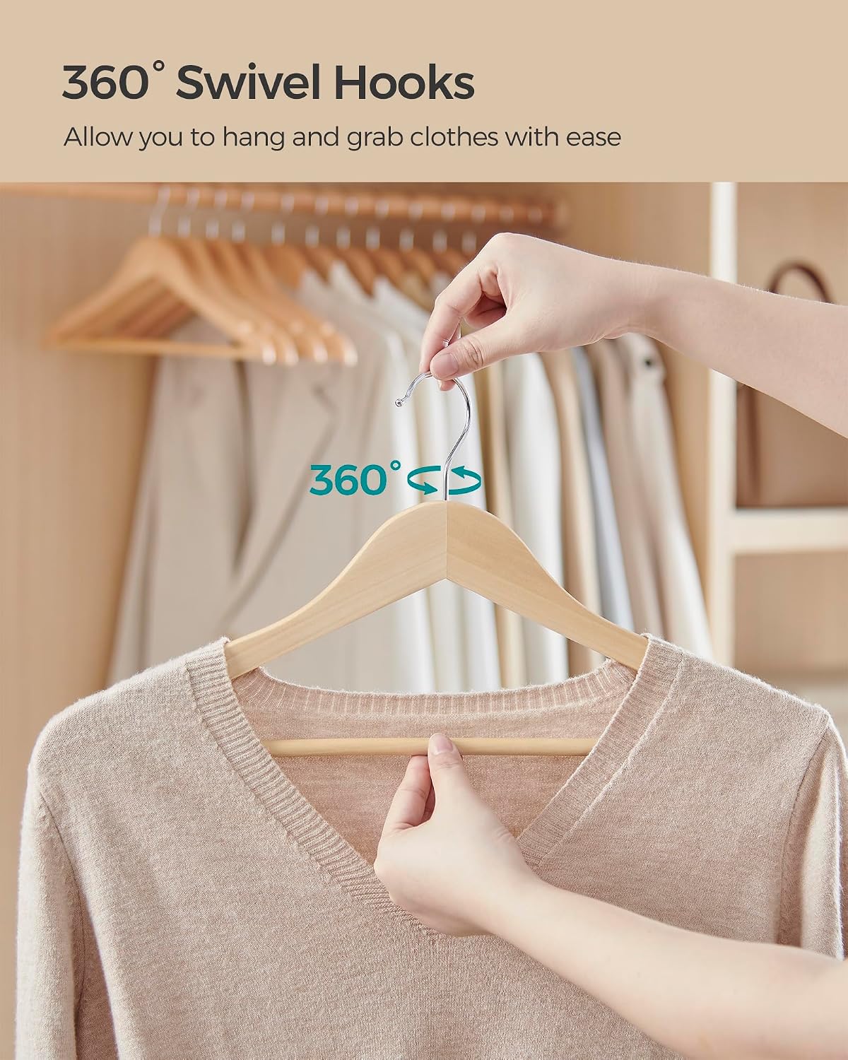SONGMICS Wooden Hangers, Pack of 24, Maple Wood Clothes Hangers