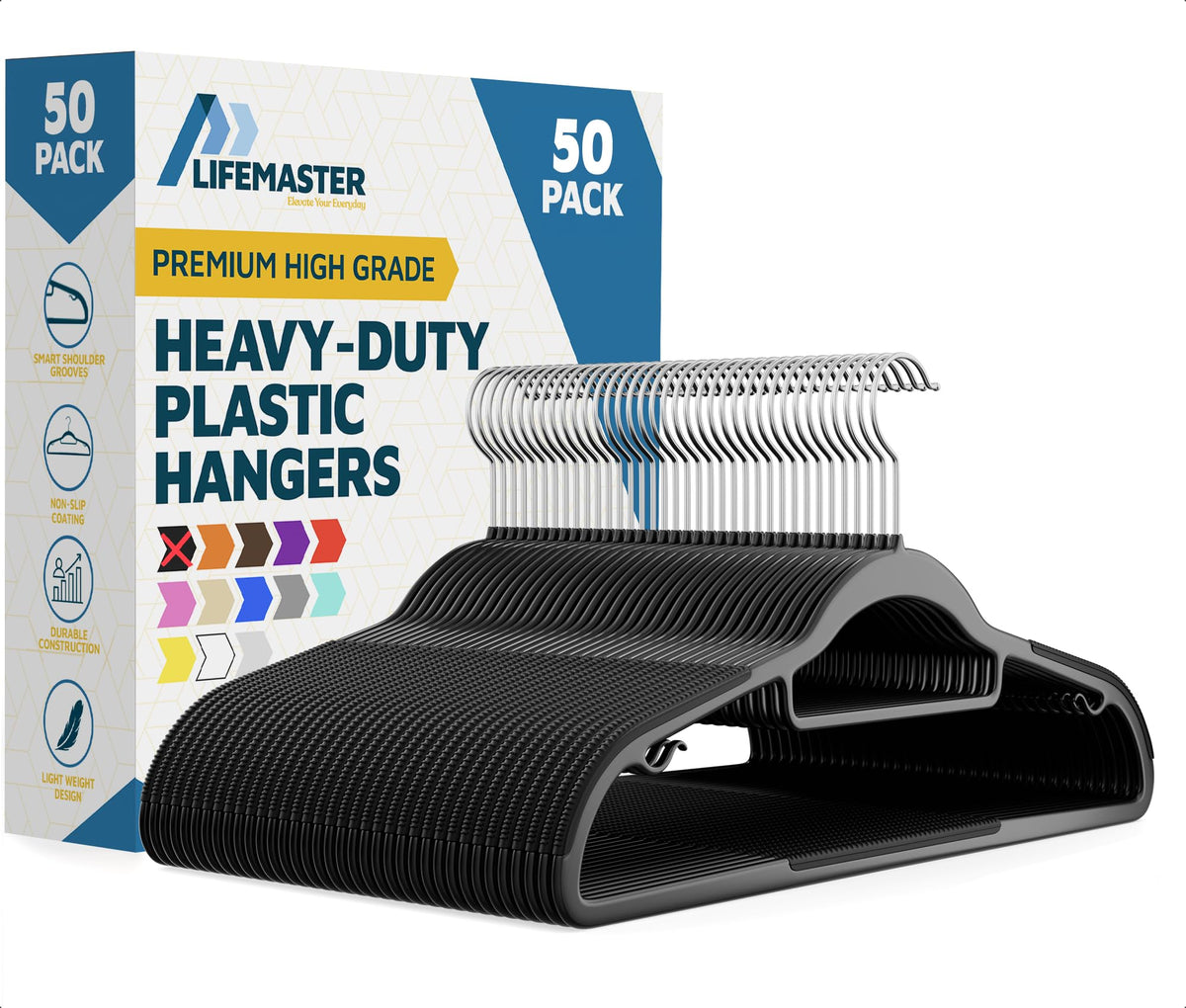 Lifemaster Plastic Clothes Hanger Set - 20 Pieces Versatile, Lightweight, Space-Saving, Non-Slip, Slim Designed, Dry and Wet Clothes Hanger Set with 360° Swivel Hook and Rubber Coating - Gray
