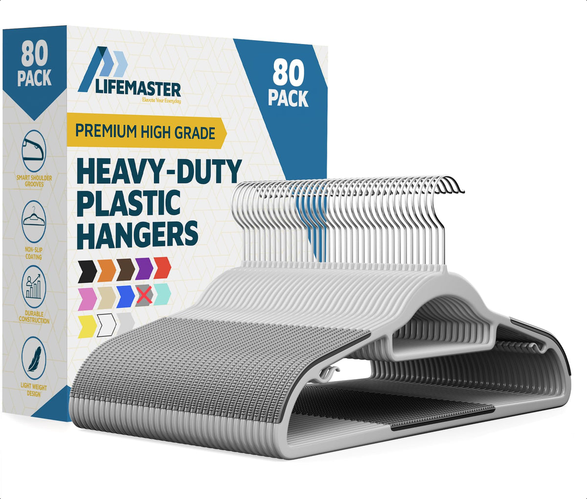 Lifemaster Plastic Clothes Hanger Set - 20 Pieces Versatile, Lightweight, Space-Saving, Non-Slip, Slim Designed, Dry and Wet Clothes Hanger Set with 360° Swivel Hook and Rubber Coating - Gray