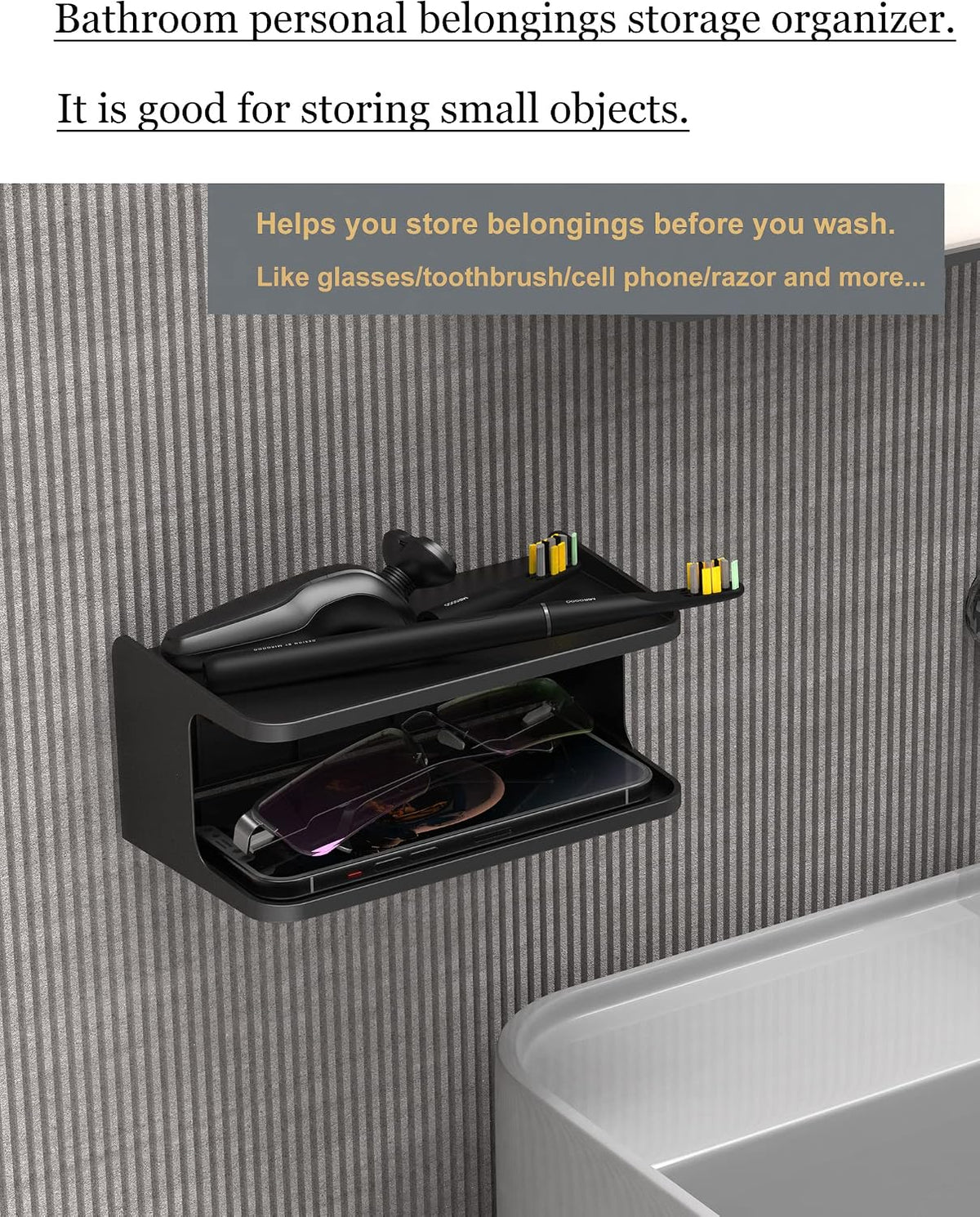 Bedside Wall Shelf Organizer, Small Bedside Shelf, (Black)