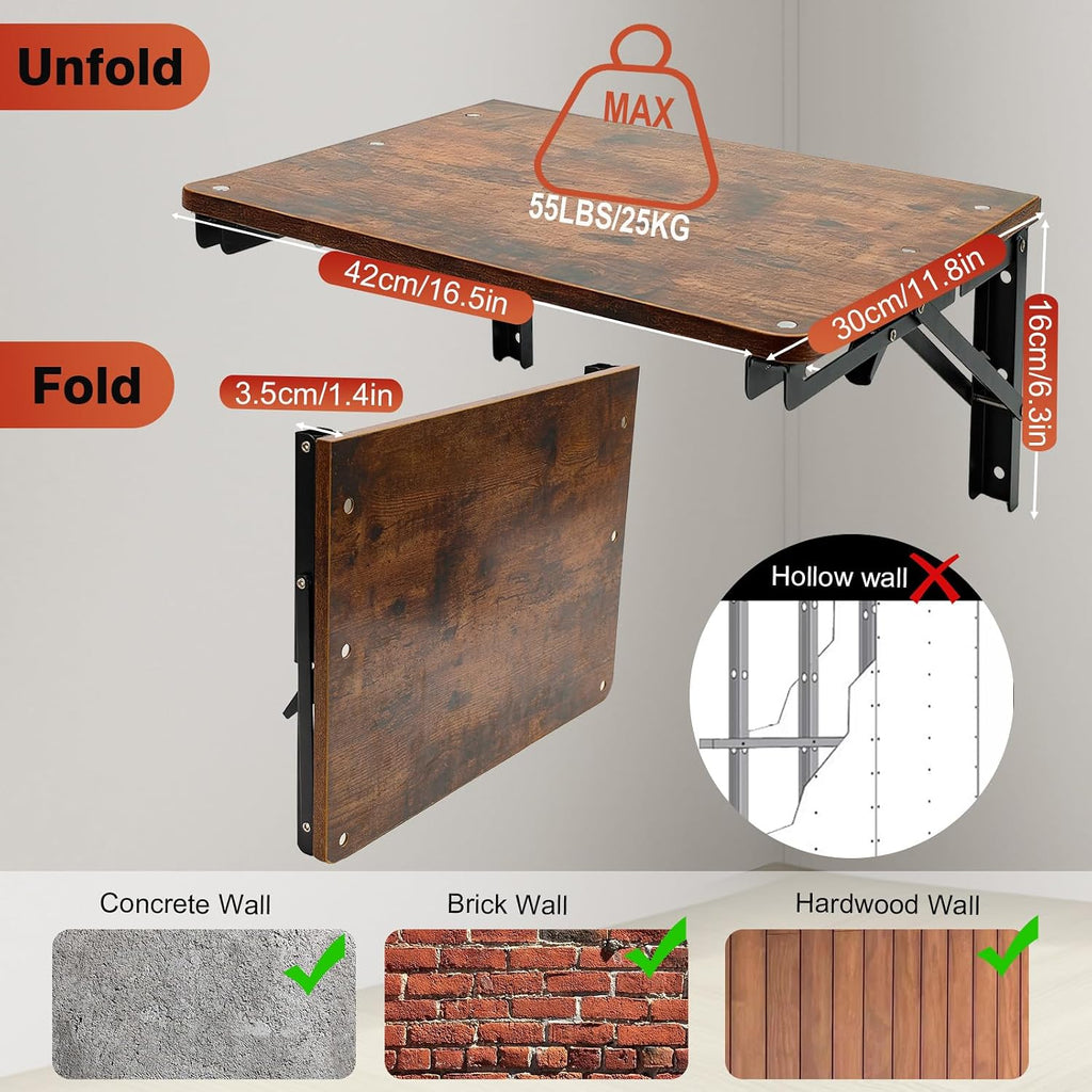 Folding Shelf Wall Mounted, 16.5inches Floating Desk for Small Space
