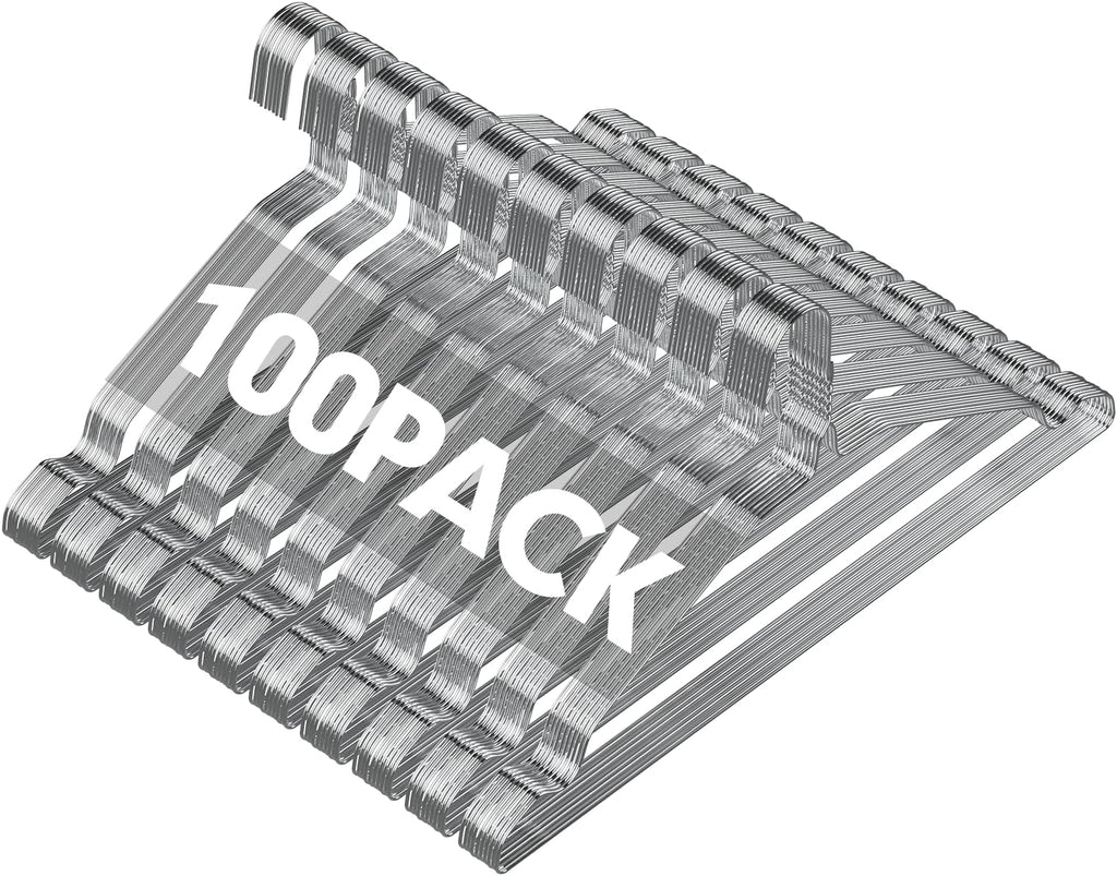 SPECILITE Metal Wire Clothes Hangers Bulk 100 Pack with Grooves, Silver