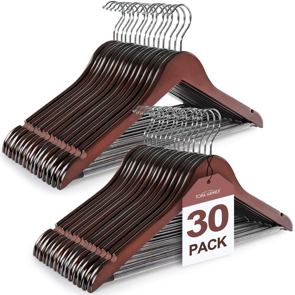 TOPIA HANGER Wooden Hangers 30 Pack, Wood Clothes Hanger Natural
