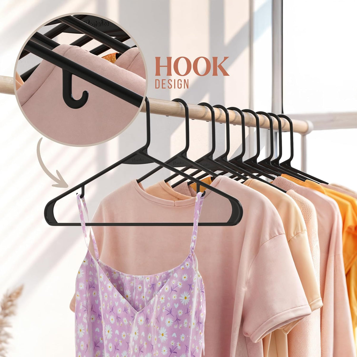 Plastic Hangers 50 Pack Black - Clothes Hangers - Makes The Perfect Coat Hanger and General Space Saving Hangers for Closet and New Apartment Essentials - Percheros Ganchos para Colgar Ropa Hangars