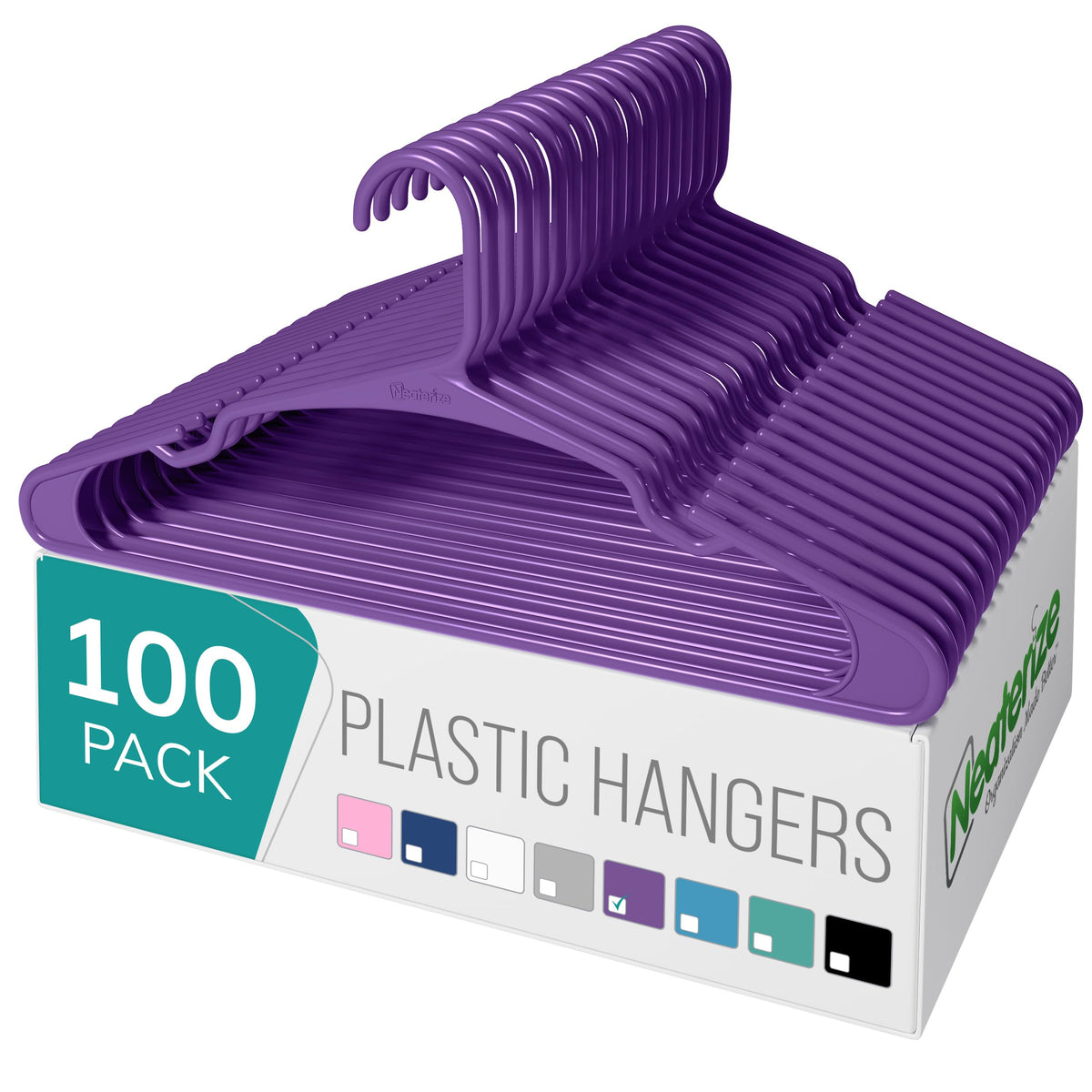 NEATERIZE Clothes Hangers Plastic 100 Pack for Adults - Plastic Hangers, The Perfect Coat Hanger and Space Saving Clothes Hangers for Closet - White Hangers