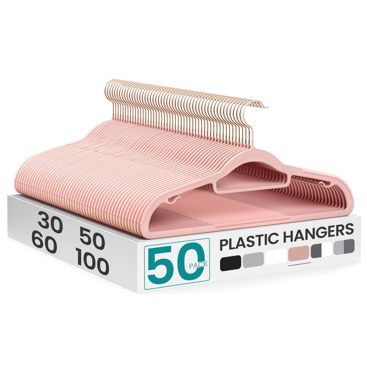 SONGMICS Pack of 50 Coat Hangers, Space-Saving Plastic Clothes Hangers