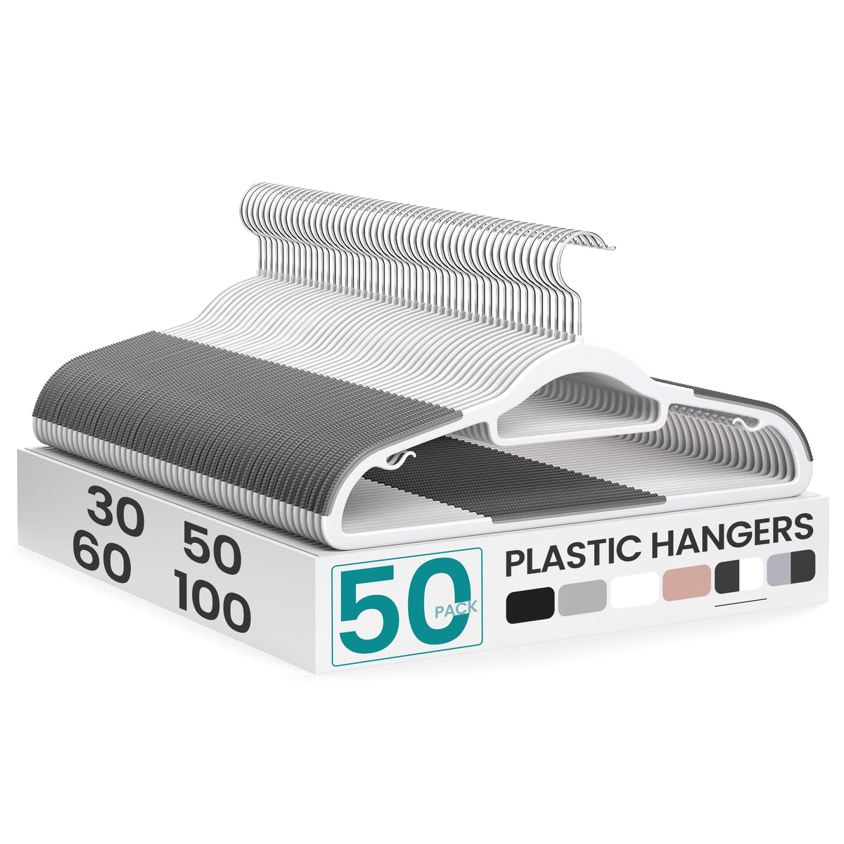SONGMICS Pack of 50 Coat Hangers, Space-Saving Plastic Clothes Hangers