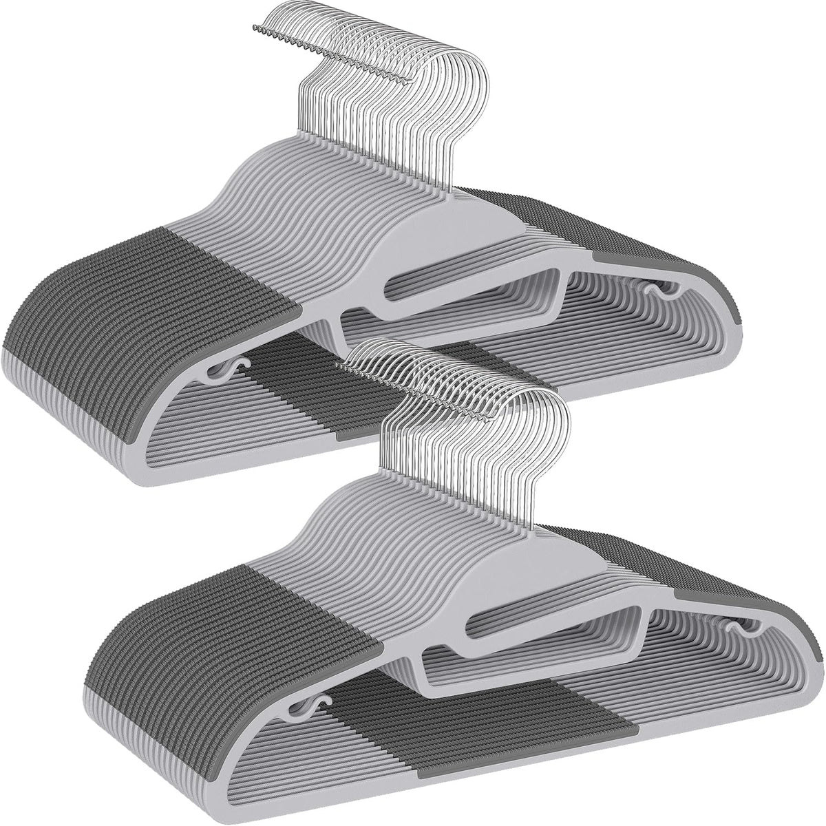 BAGAIL Plastic Hangers 50 Pack with Non-Slip Design,0.2 Inches Thick, 360°Swivel Hook Space Saving Organizer for Bedroom Closet,Shirts,Pants(Grey- S Shaped)