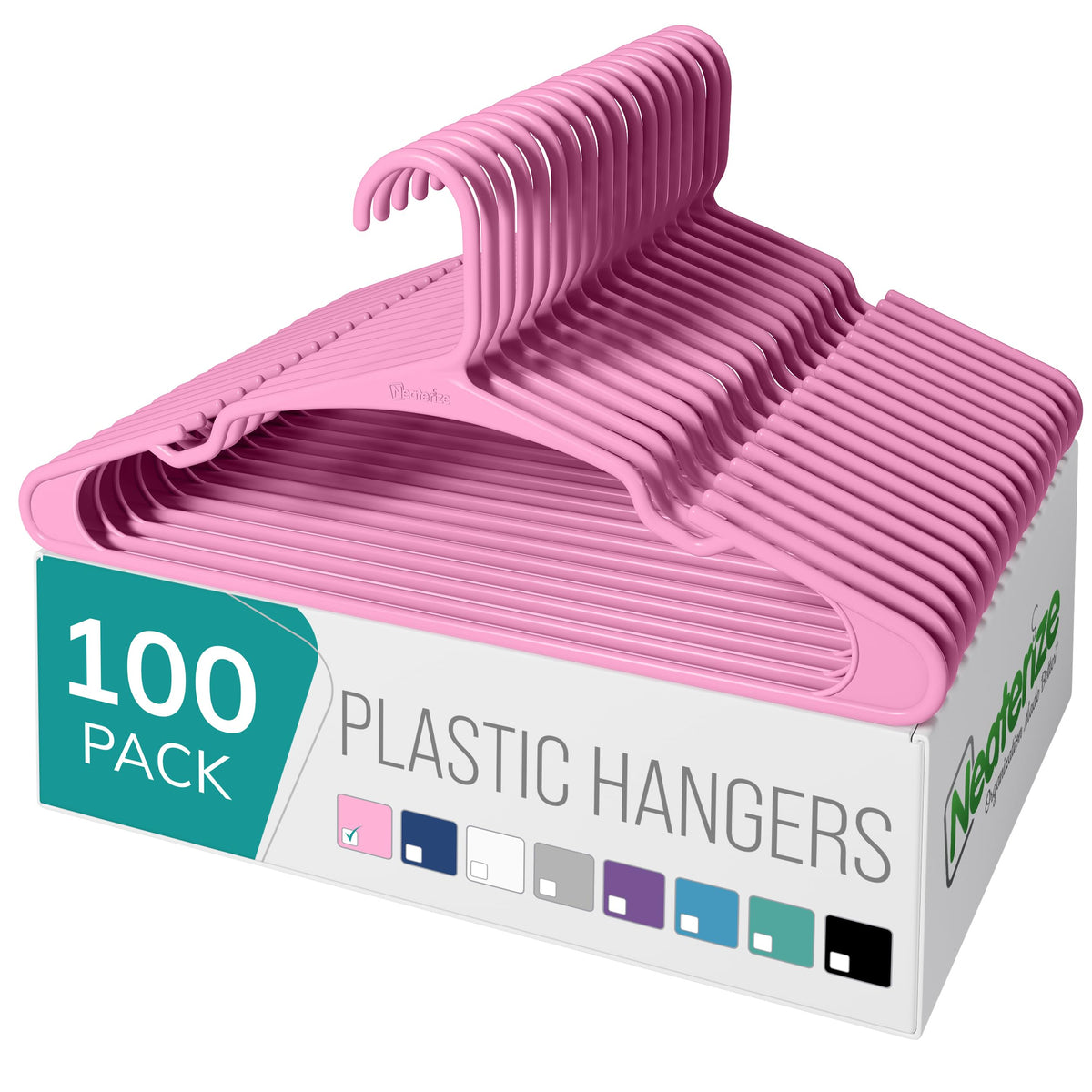 NEATERIZE Clothes Hangers Plastic 100 Pack for Adults - Plastic Hangers, The Perfect Coat Hanger and Space Saving Clothes Hangers for Closet - White Hangers