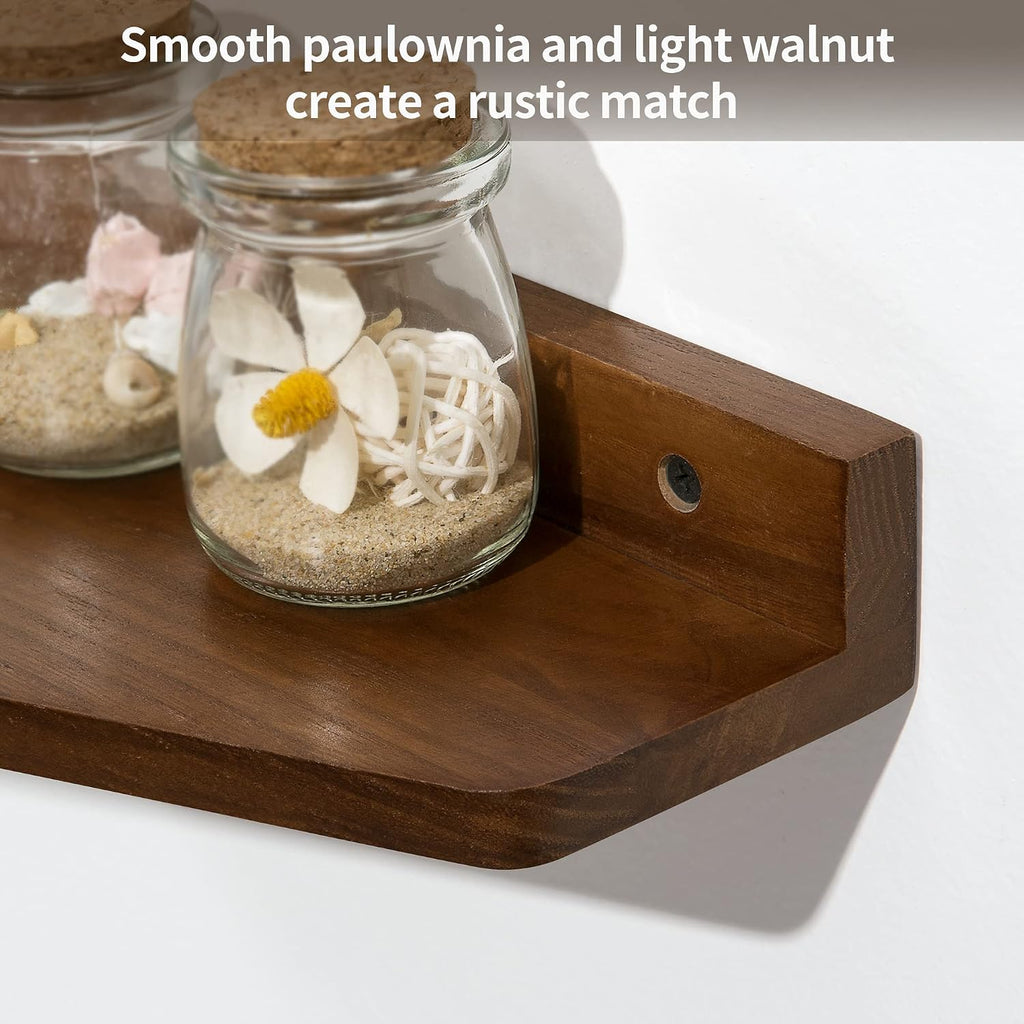 SUMGAR Floating Nightstand Set of 2 Walnut Bedside Shelf for Small Spaces