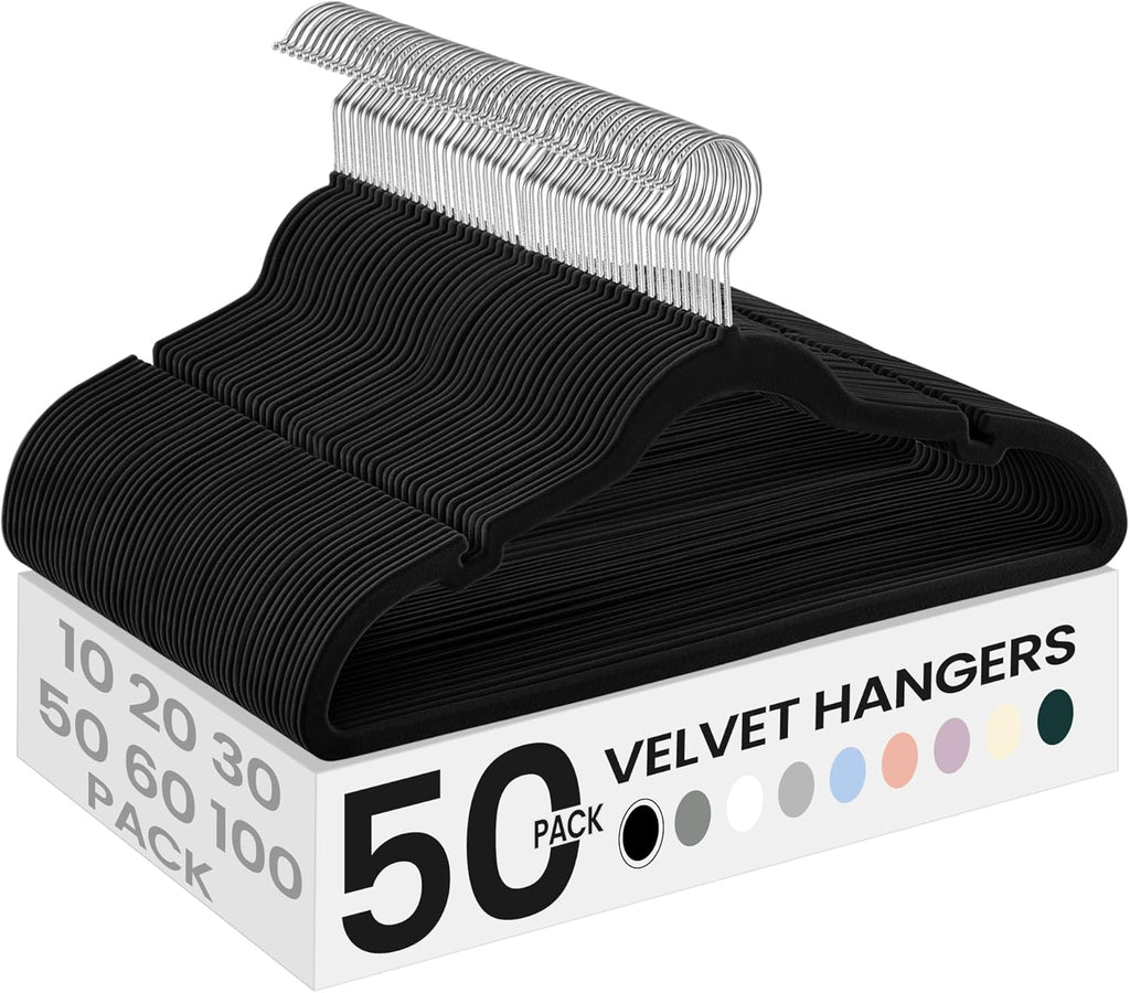 SONGMICS Velvet Hangers 50 Pack, Non-Slip Clothes Hangers, Space-Saving