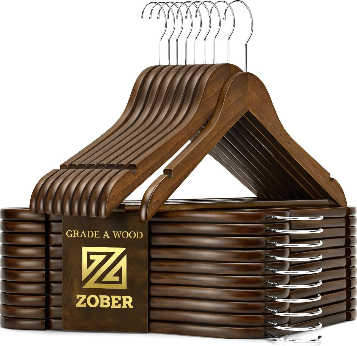 Zober Wooden Hangers 20 Pack, Heavy Duty Clothes Hangers, Non Slip, Vintage
