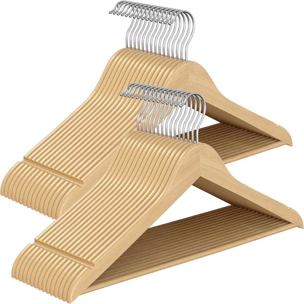 SONGMICS Wooden Hangers, 30 Pack, Basic Wood Clothes Hangers, Space Saving