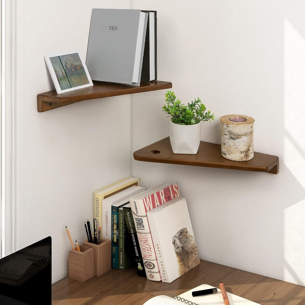 SUMGAR Floating Nightstand Set of 2 Walnut Bedside Shelf for Small Spaces