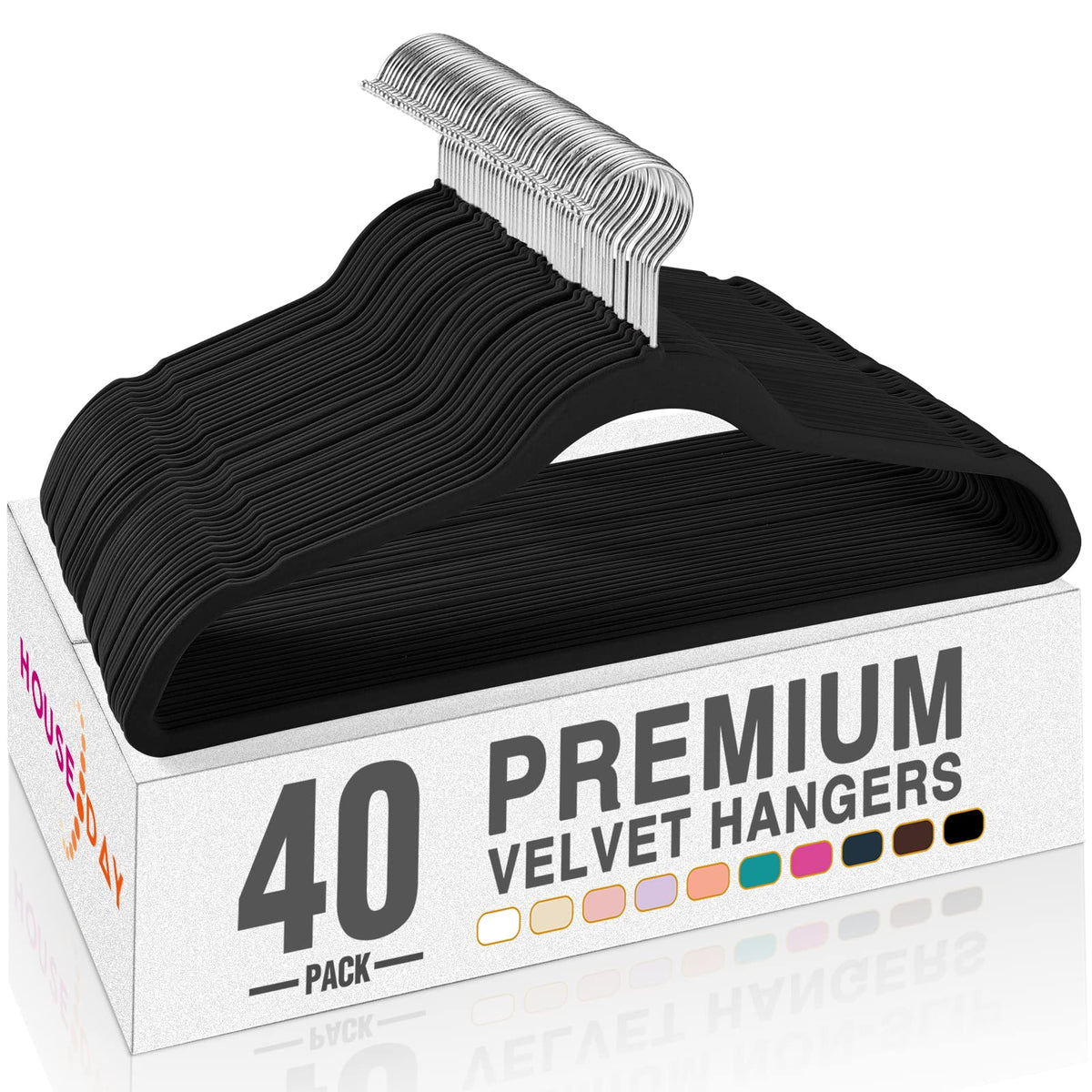 HOUSE DAY Black Velvet Hangers 60 Pack, Premium Non Slip Clothes Hangers