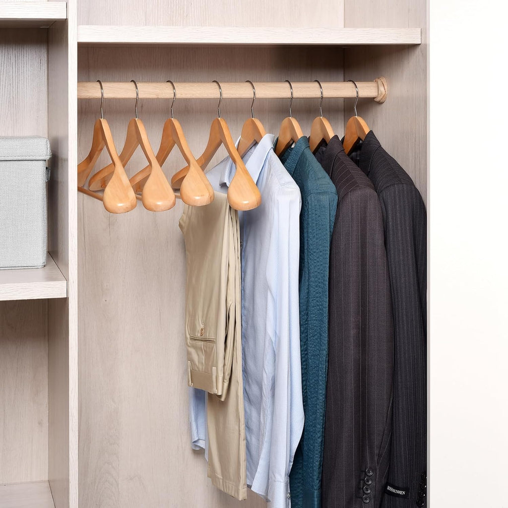 Amber Home 6 Pack Natural Wide Shoulder Wooden Suit Hangers