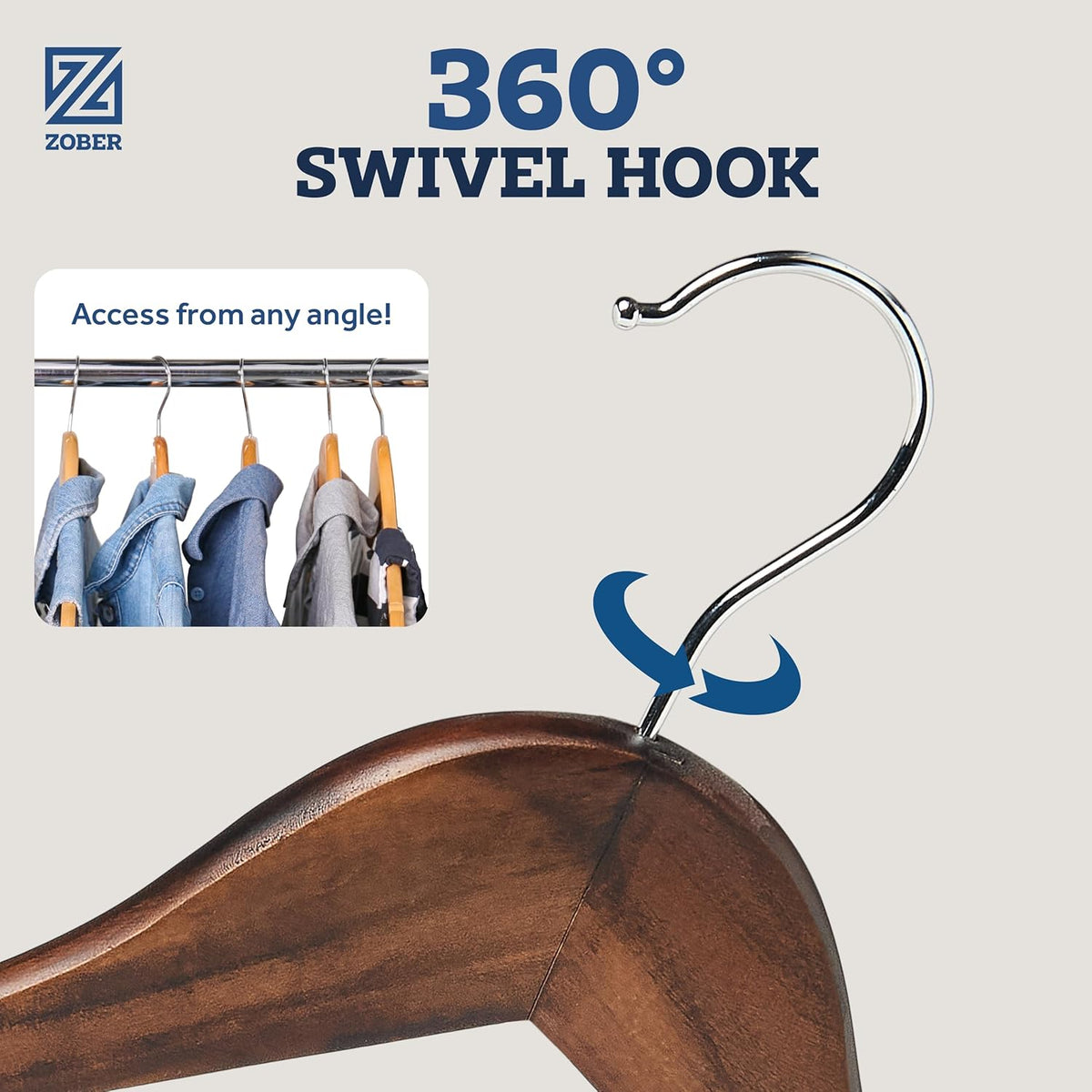 Zober Wooden Hangers 20 Pack, Heavy Duty Clothes Hangers, Non Slip, Vintage