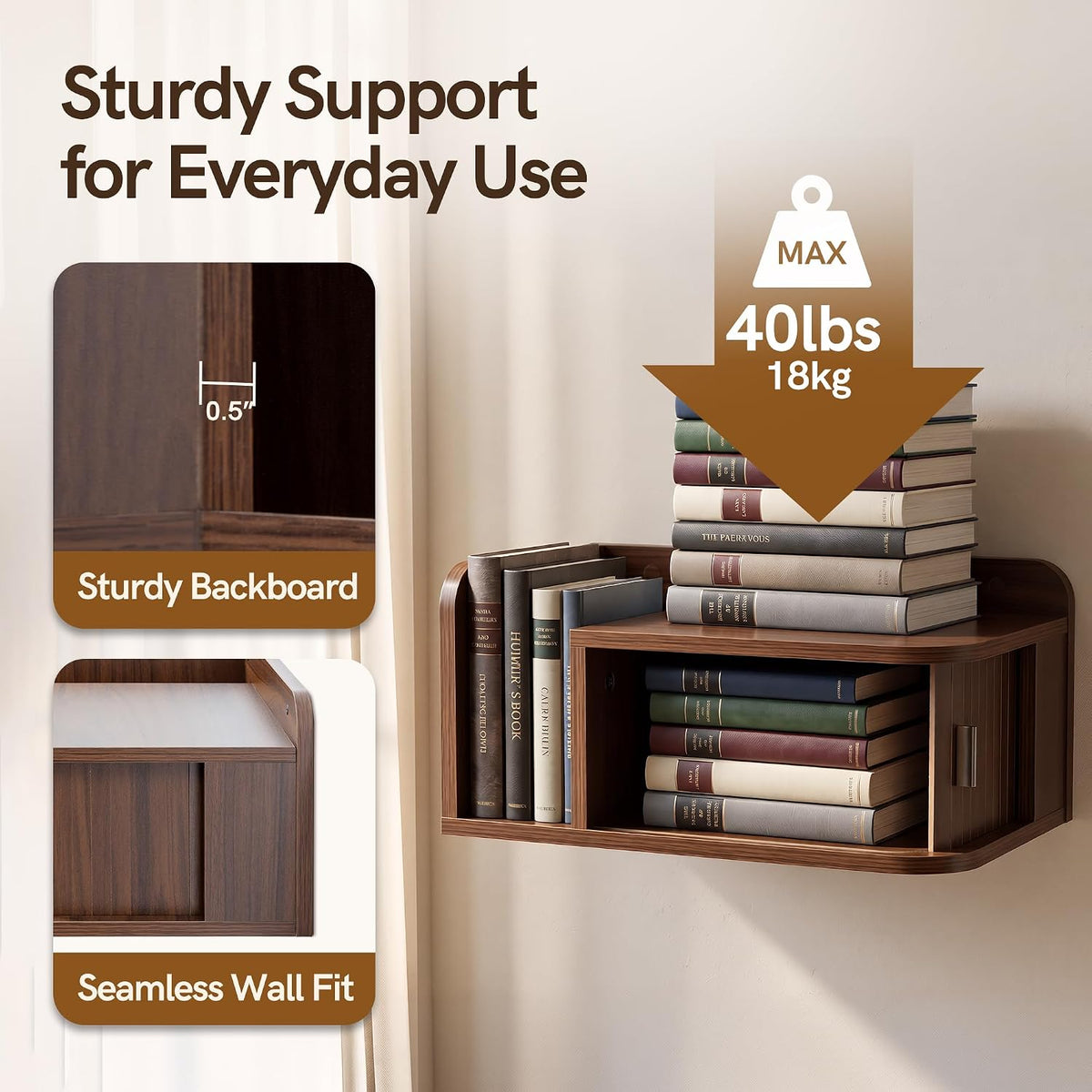 Floating Nightstand Walnut Fluted Bedside Table with Open Shelf (R)