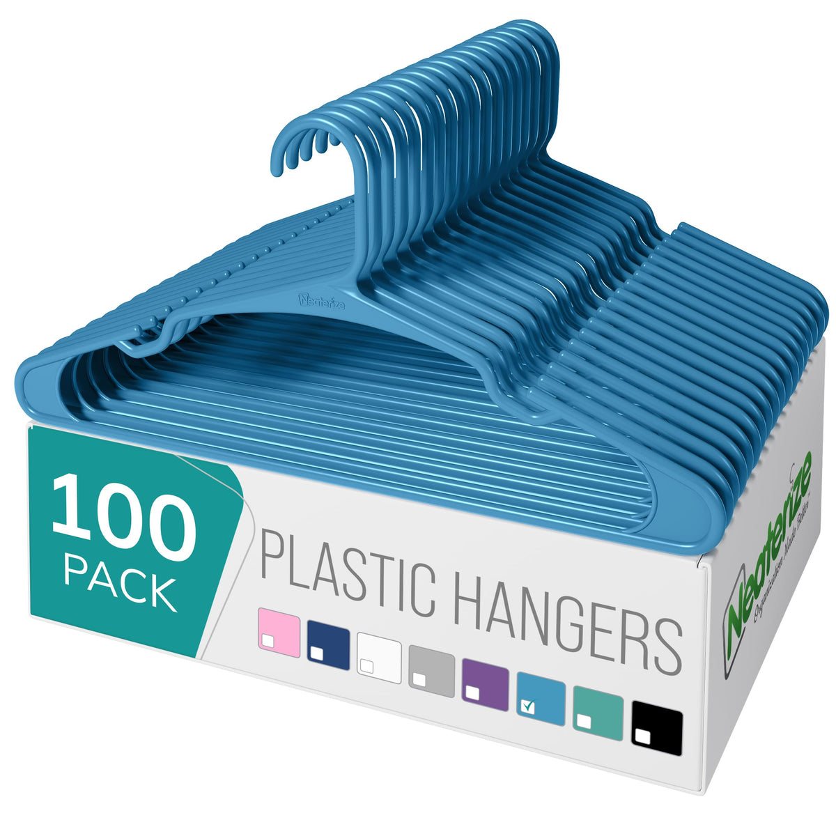 NEATERIZE Clothes Hangers Plastic 100 Pack for Adults - Plastic Hangers, The Perfect Coat Hanger and Space Saving Clothes Hangers for Closet - White Hangers