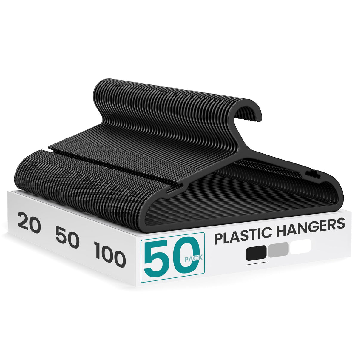 SONGMICS Clothes Hangers, Pack of 50, Plastic Hangers, with Wide Shoulder Notches, Space-Saving Coat Hangers, 16.4 Inches Wide, for Closet, Cloud White UCRP010W01