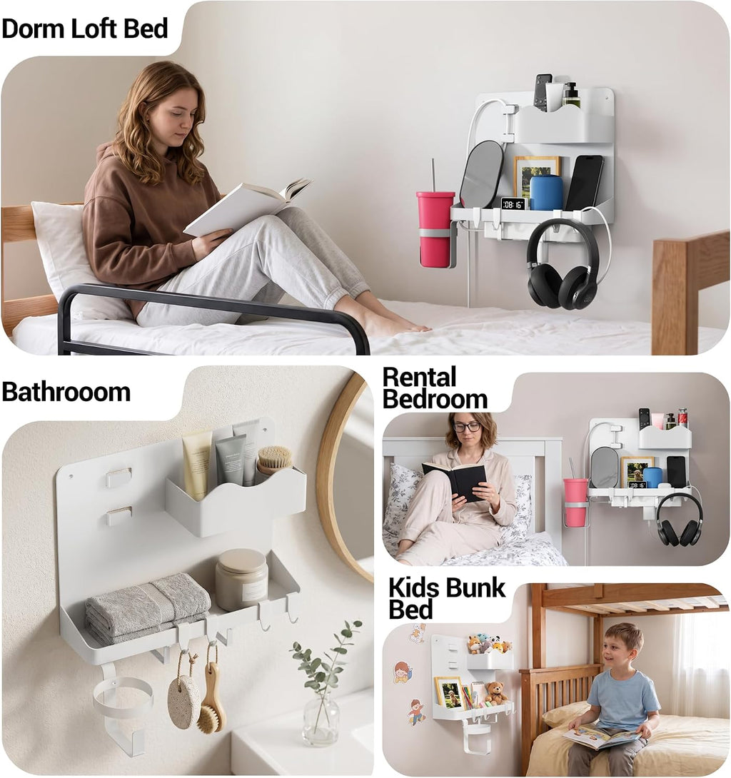 Bedside Shelf, Dorm Room Essentials Metal Floating Shelves (White)