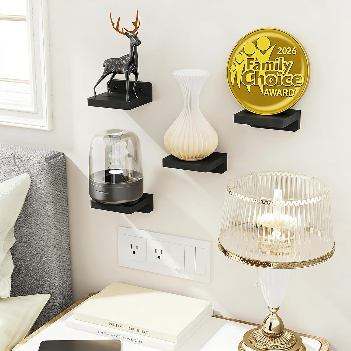 SRIWATANA Black Mini Floating Shelves, Set of 4 Small Wall Display Shelf
