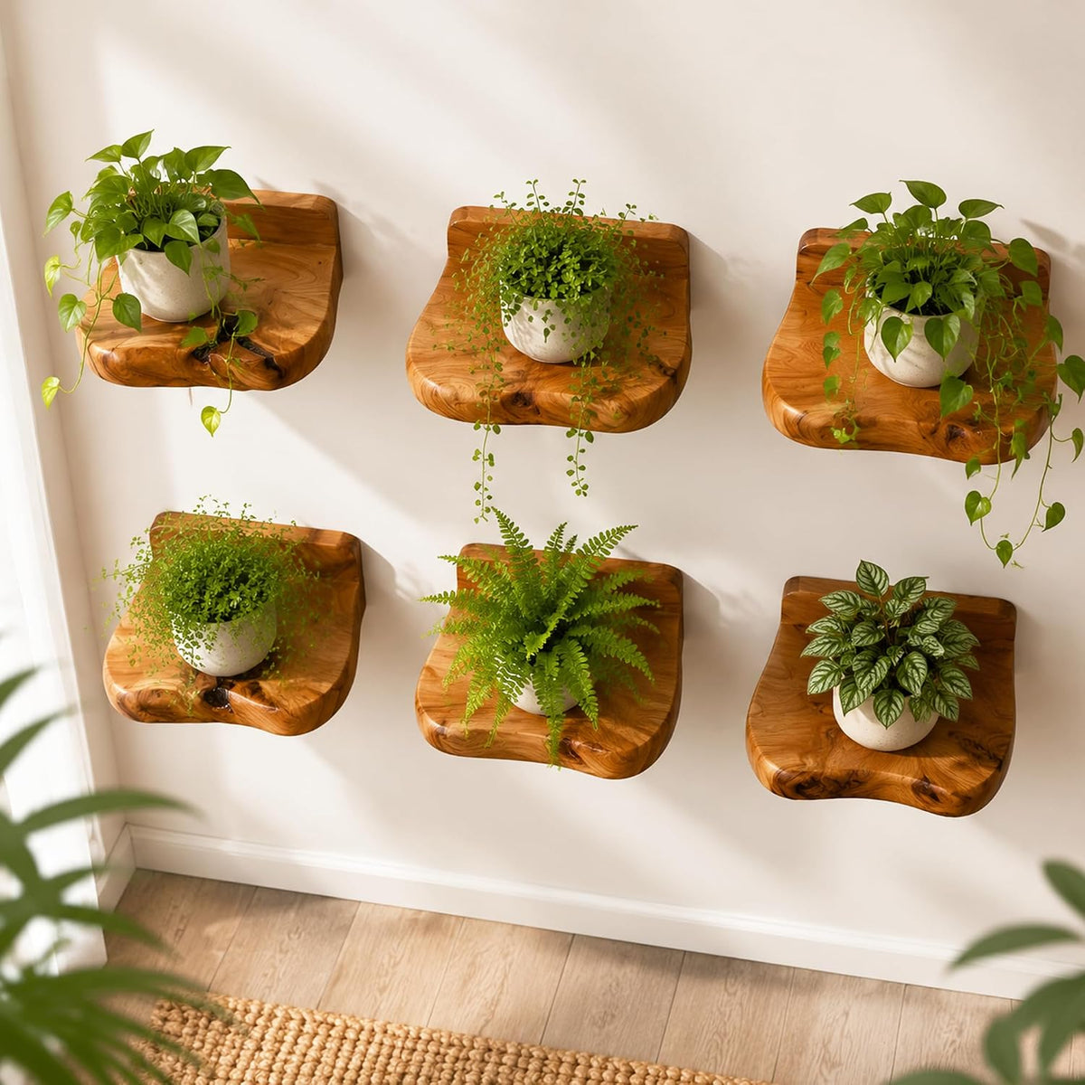 Small Floating Shelf for Wall Set of 3 Natural Cedar Wood 6 Inch Mini Wall Shelves Decor Plant Display Collectibles Mounted Kitchen Bathroom Bedroom Corner Decorative Storage Tiny Stand